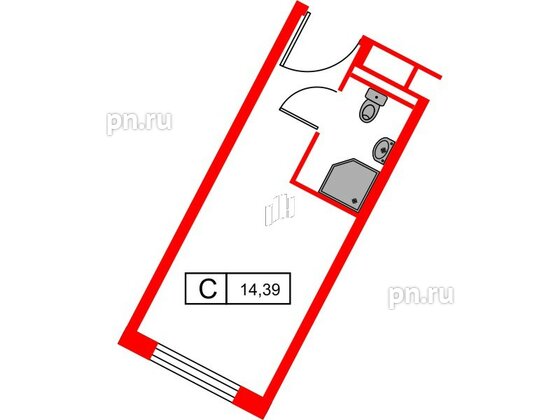 Апартаменты в ЖК Вертикаль на Московской (корп.2), студия, 14.39 м², 7 этаж