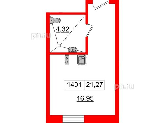 Апартаменты в ЖК Вертикаль на Лесной, студия, 22.7 м², 14 этаж