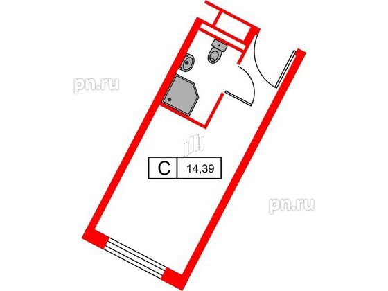 Апартаменты в ЖК Вертикаль на Московской (корп.2), студия, 14.39 м², 14 этаж
