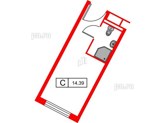 Апартаменты в ЖК Вертикаль на Московской (корп.2), студия, 14.39 м², 7 этаж