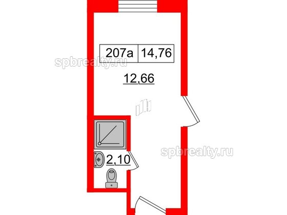 Апартаменты в ЖК Вертикаль на Лесной, студия, 14.8 м², 2 этаж