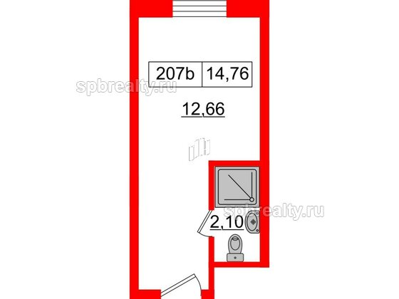 Апартаменты в ЖК Вертикаль на Лесной, студия, 14.8 м², 2 этаж