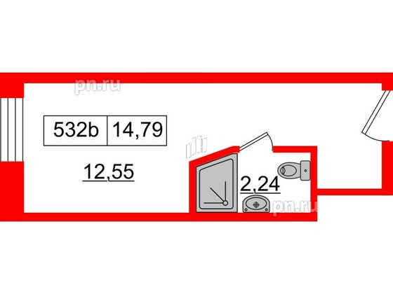 Апартаменты в ЖК Вертикаль на Лесной, студия, 14.4 м², 5 этаж