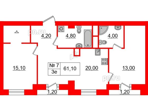 Квартира в ЖК «Аура», 2 комнатная, 62 м², 2 этаж