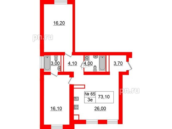 Квартира в ЖК «Аура», 2 комнатная, 74 м², 1 этаж