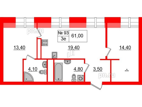 Квартира в ЖК «Аура», 2 комнатная, 61 м², 6 этаж