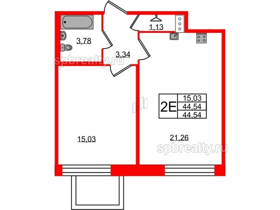 Квартира в ЖК Удача, 1 комнатная, 44.54 м², 2 этаж