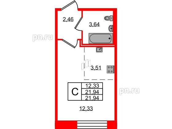 Квартира в ЖК Удача, студия, 21.94 м², 1 этаж