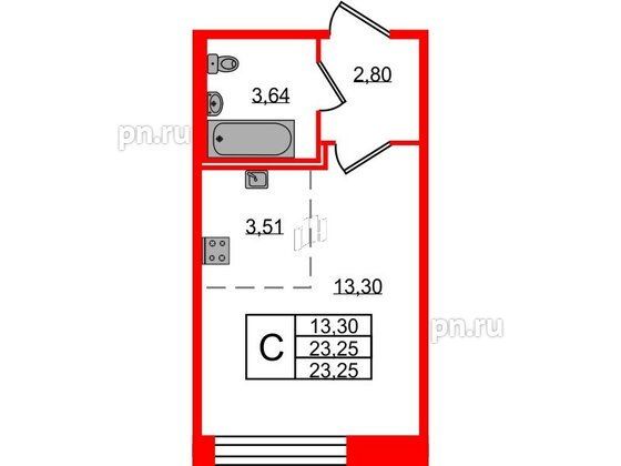 Квартира в ЖК Удача, студия, 23.25 м², 1 этаж