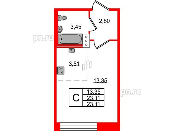 Квартира в ЖК Удача, студия, 23 м², 2 этаж