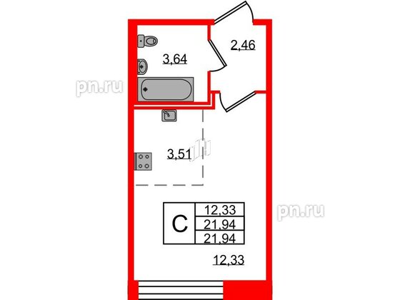 Квартира в ЖК Удача, студия, 21.94 м², 1 этаж