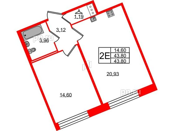 Квартира в ЖК Удача, 1 комнатная, 43.8 м², 2 этаж