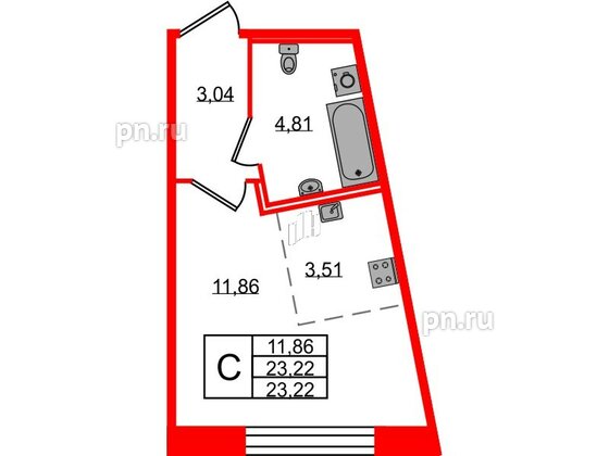 Квартира в ЖК Удача, студия, 23.1 м², 1 этаж