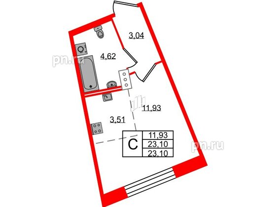 Квартира в ЖК Удача, студия, 23 м², 2 этаж