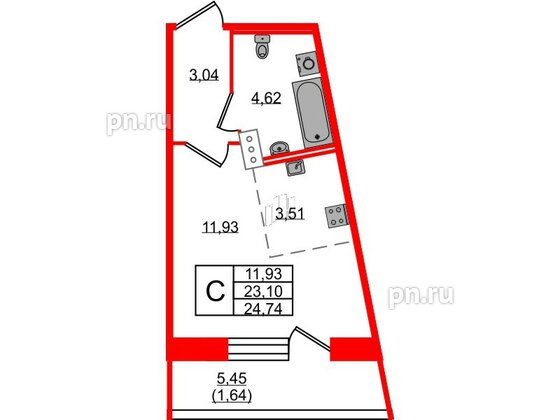 Квартира в ЖК Удача, студия, 24.4 м², 3 этаж