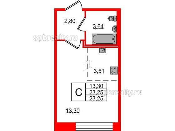 Квартира в ЖК Удача, студия, 23.25 м², 1 этаж