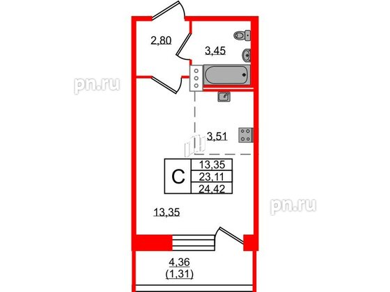 Квартира в ЖК Удача, студия, 24.5 м², 3 этаж