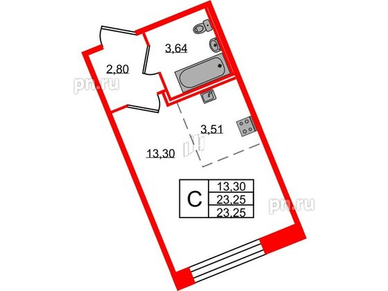 Квартира в ЖК Удача, студия, 23.1 м², 1 этаж