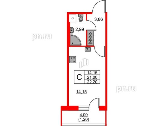 Квартира в ЖК FRIENDS, студия, 21.4 м², 4 этаж