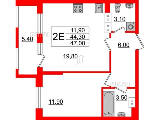 Квартира в ЖК Тайм Сквер, 1 комнатная, 47 м², 8 этаж