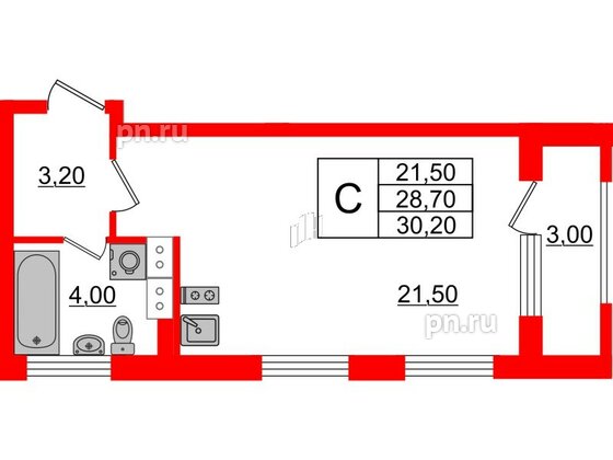 Квартира в ЖК Тайм Сквер, студия, 30.2 м², 3 этаж