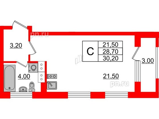 Квартира в ЖК Тайм Сквер, студия, 30.2 м², 6 этаж