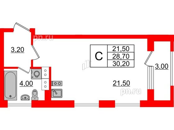 Квартира в ЖК Тайм Сквер, студия, 30.2 м², 12 этаж