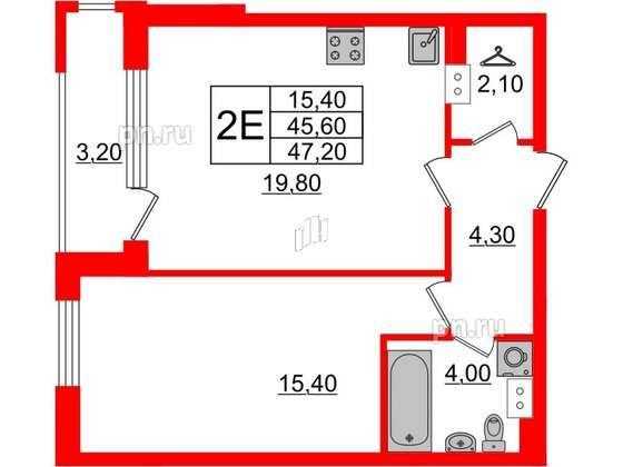 Квартира в ЖК Тайм Сквер, 1 комнатная, 47.2 м², 12 этаж