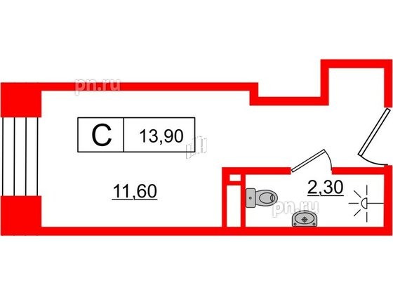 Апартаменты в ЖК UNO, студия, 13.8 м², 2 этаж