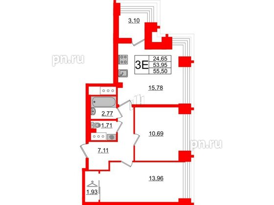 Квартира в ЖК Морская набережная.SeaView 2, 2 комнатная, 55.5 м², 17 этаж