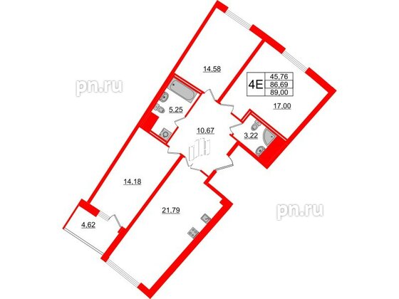 Квартира в ЖК Морская набережная.SeaView 2, 3 комнатная, 89 м², 3 этаж