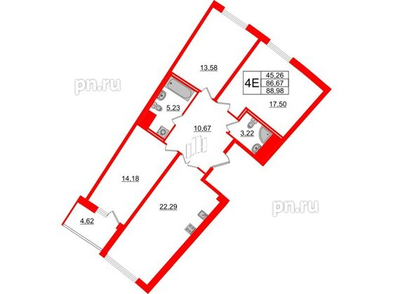 Квартира в ЖК Морская набережная.SeaView 2, 3 комнатная, 88.98 м², 5 этаж