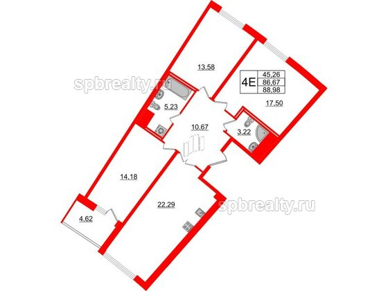 Квартира в ЖК Морская набережная.SeaView 2, 3 комнатная, 88.98 м², 6 этаж