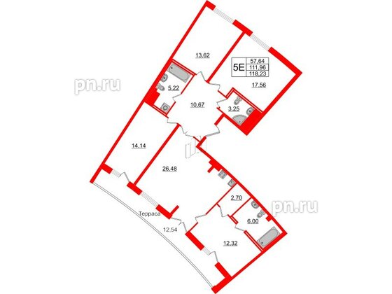 Квартира в ЖК Морская набережная.SeaView 2, 4 комнатная, 118.23 м², 14 этаж