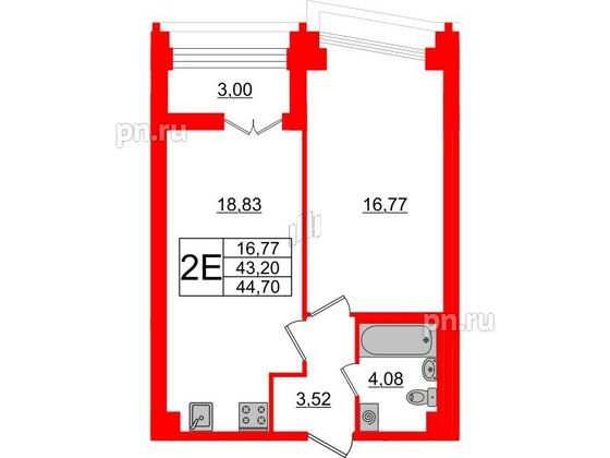 Квартира в ЖК Морская набережная.SeaView 2, 1 комнатная, 44.7 м², 17 этаж