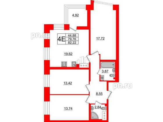 Квартира в ЖК Морская набережная.SeaView 2, 3 комнатная, 82.22 м², 14 этаж