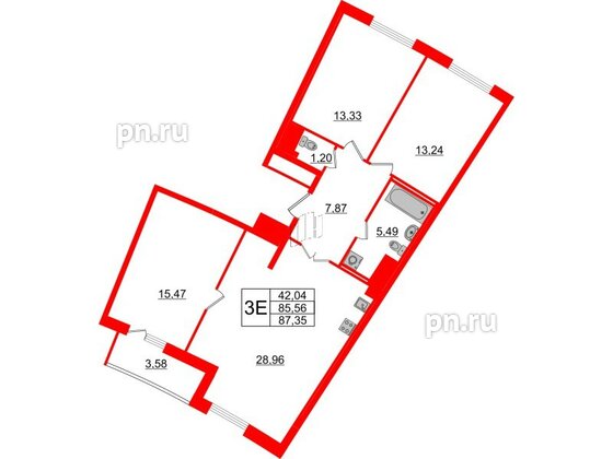 Квартира в ЖК Морская набережная.SeaView 2, 3 комнатная, 87.35 м², 14 этаж