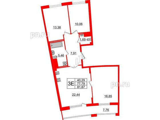 Квартира в ЖК Морская набережная.SeaView 2, 3 комнатная, 81.67 м², 14 этаж