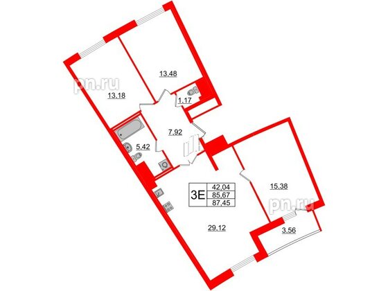 Квартира в ЖК Морская набережная.SeaView 2, 3 комнатная, 87.45 м², 14 этаж