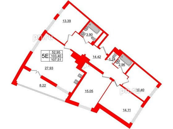 Квартира в ЖК Морская набережная.SeaView 2, 4 комнатная, 107.51 м², 14 этаж