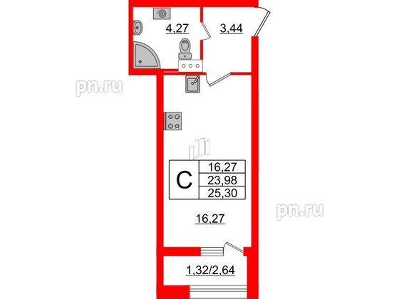 Квартира в ЖК БелАРТ, студия, 25.3 м², 11 этаж