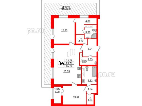 Квартира в ЖК БелАРТ, 2 комнатная, 85.26 м², 19 этаж