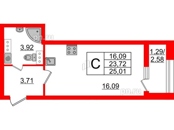 Квартира в ЖК БелАРТ, студия, 25.01 м², 12 этаж