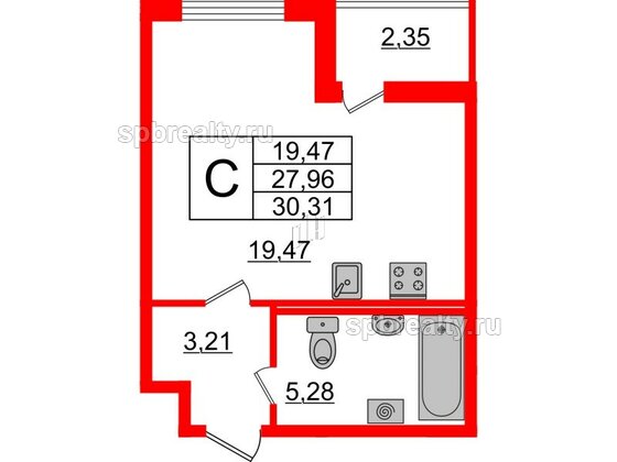 Квартира в ЖК ЯСНО.ЯНИНО, студия, 27.96 м², 1 этаж