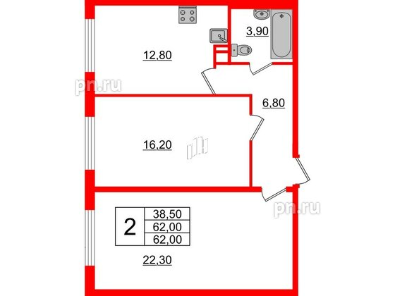 Квартира в ЖК 'OKLA', 2 комнатная, 62 м², 1 этаж