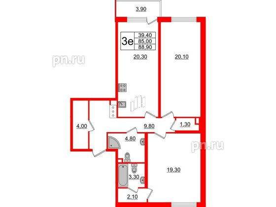 Квартира в ЖК 'OKLA', 2 комнатная, 86.37 м², 2 этаж