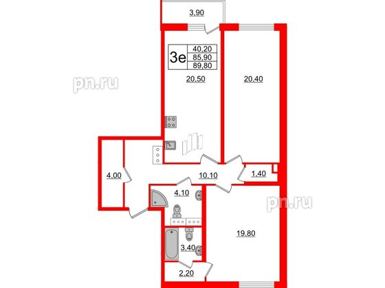 Квартира в ЖК 'OKLA', 2 комнатная, 85.42 м², 6 этаж