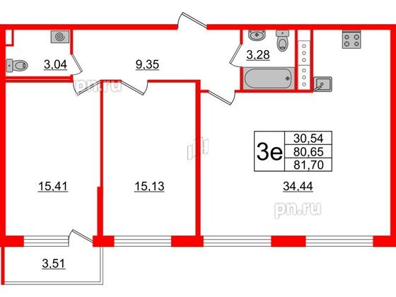 Квартира в ЖК 'OKLA', 2 комнатная, 81.7 м², 2 этаж