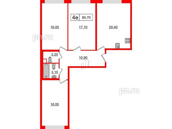 Квартира в ЖК 'OKLA', 3 комнатная, 85.84 м², 1 этаж