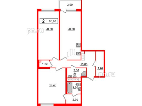 Квартира в ЖК 'OKLA', 2 комнатная, 85.38 м², 4 этаж